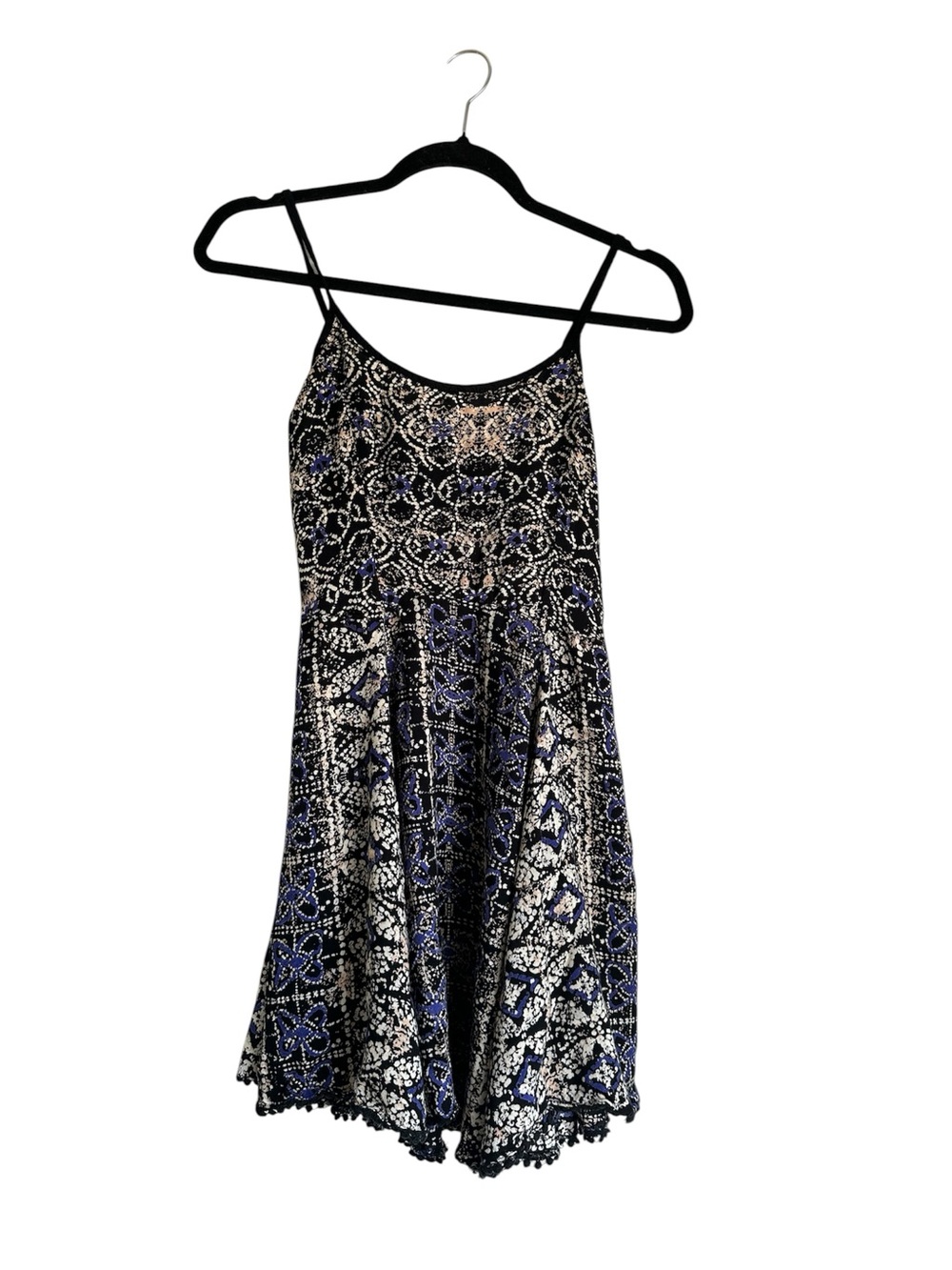 Angie Black and Blue Patterned Spaghetti-Strap Mini Dress